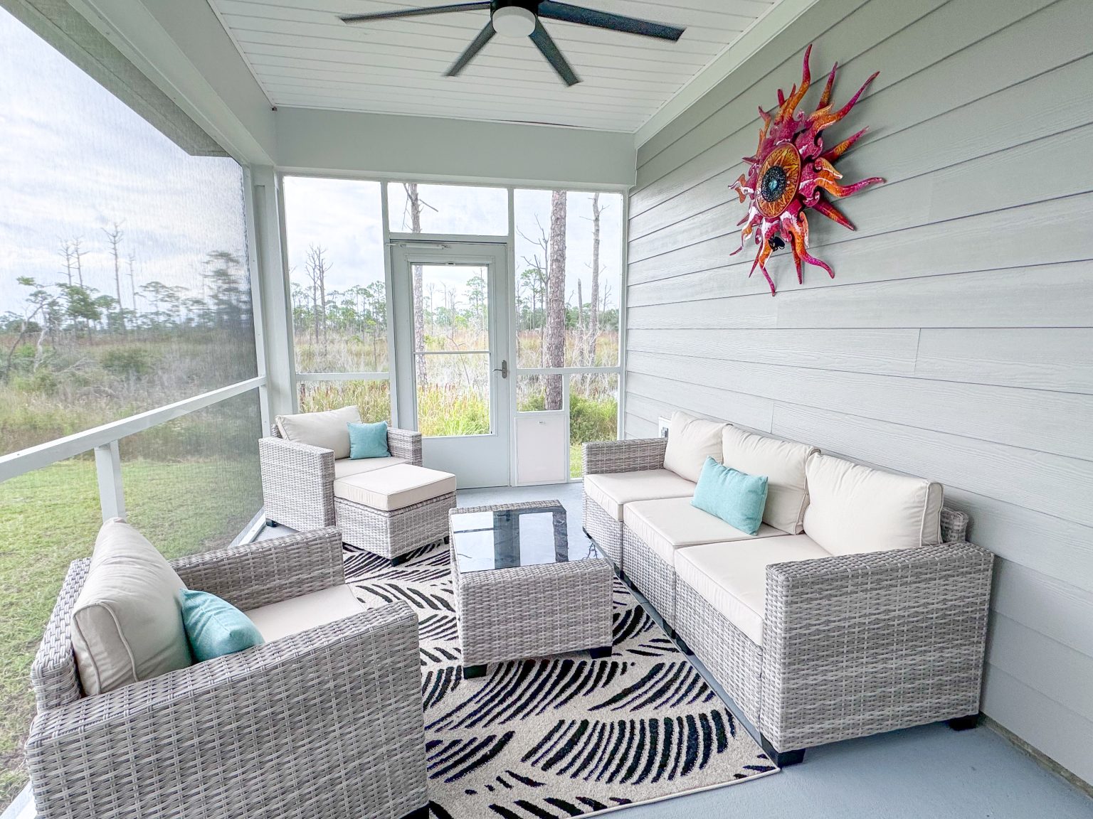 Screened porch overlooking conservation area